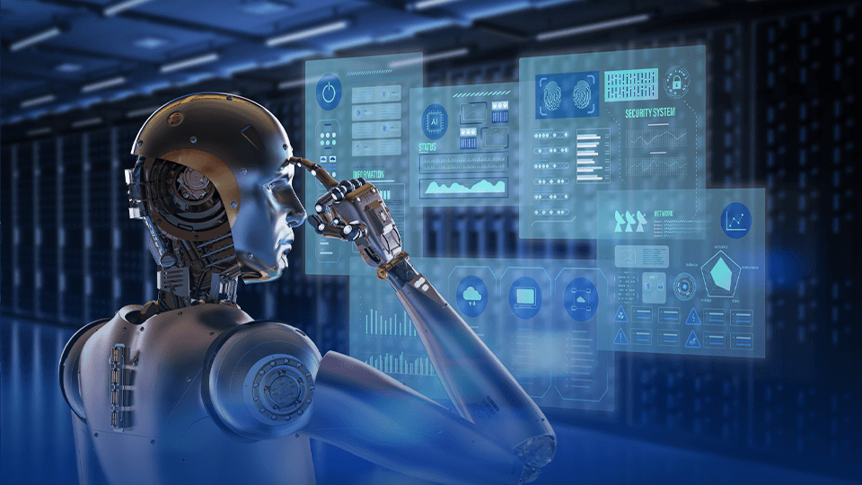 Humanoid robot interacting with secure enterprise intelligence systems